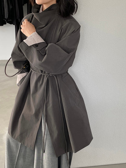 【cim1659】實拍秋冬復古英倫翻領風衣外套＋繫帶251030