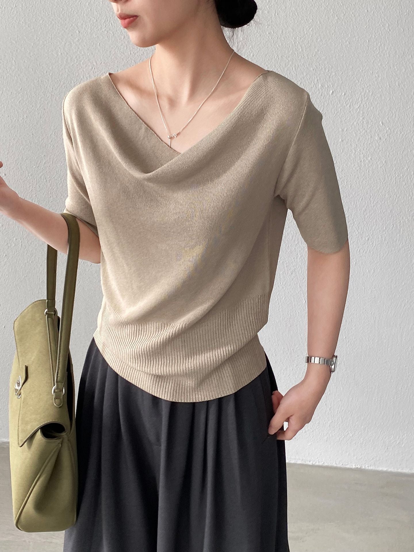 【cimz9106】實拍一秒變紙片人✨顯瘦氣質垂墜領針織衫260311