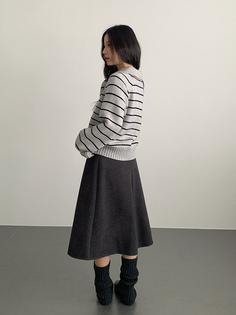 【LD11063】實拍復古條紋加厚棉羊絨針織毛衣251209