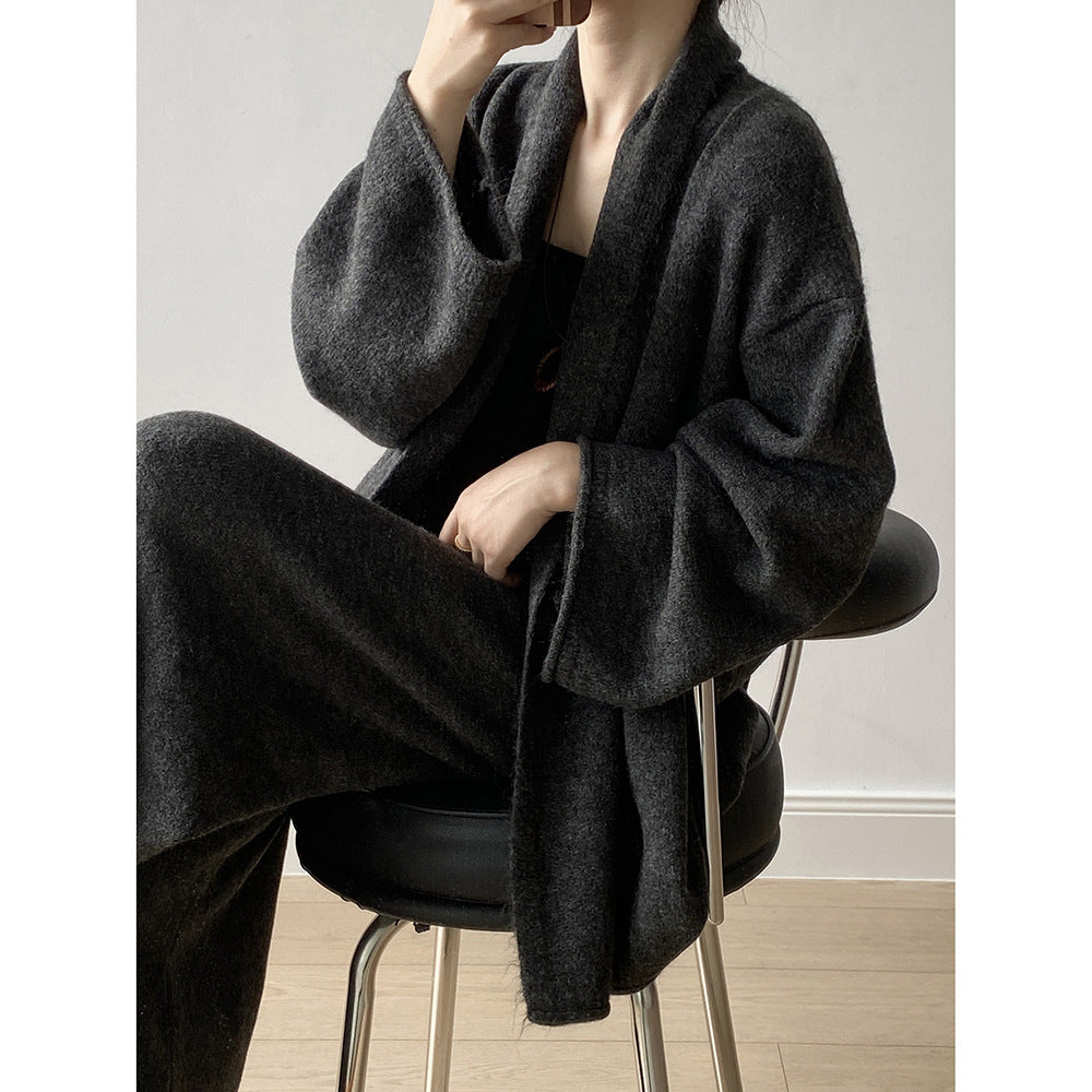 【YP1018】 實拍秋冬高級感慵懶針織開衫＋繫帶＋高腰針織闊腿褲 套裝251023