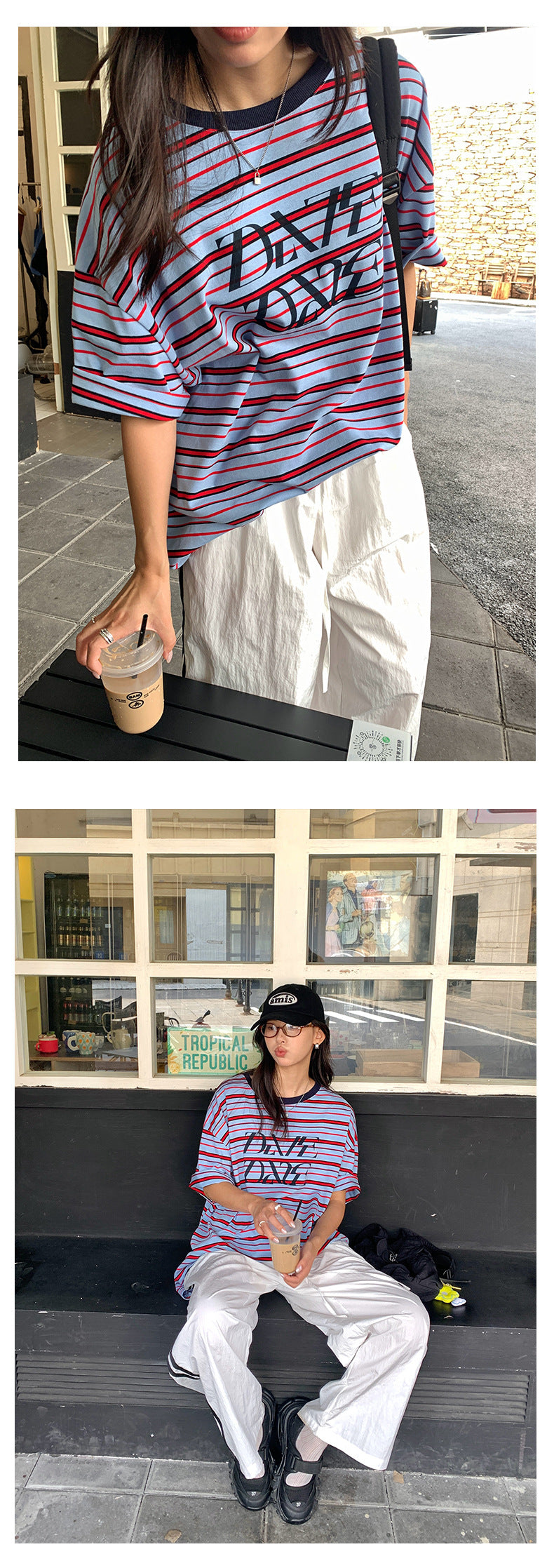 【H5258】實拍夏季韓系條紋撞色圓領T恤250513