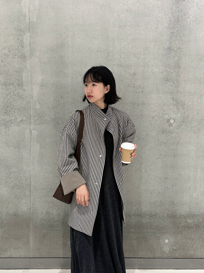 【cim1228】實拍韓國高級天絲棉雙面可穿黑白格風衣外套251030