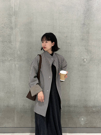 【cim1228】實拍韓國高級天絲棉雙面可穿黑白格風衣外套251030