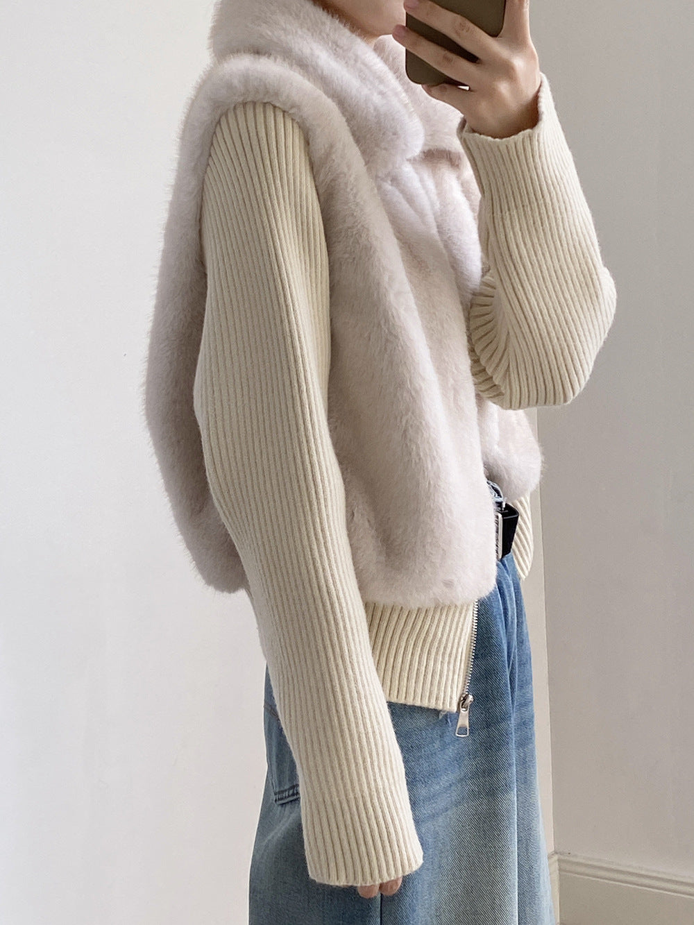 【YH8309】實拍高質感時髦仿皮草拼接針織假2件毛毛外套251113