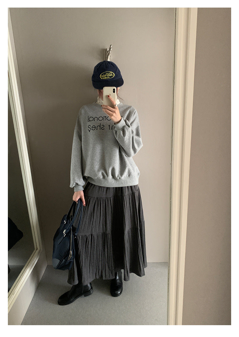 【H5476】實拍秋冬質感簡約細摺鬆緊腰a字傘裙251109