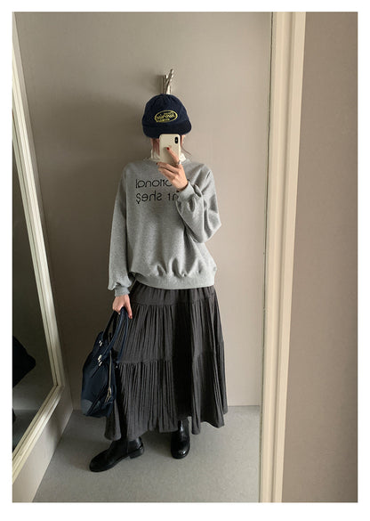 【H5476】實拍秋冬質感簡約細摺鬆緊腰a字傘裙251109