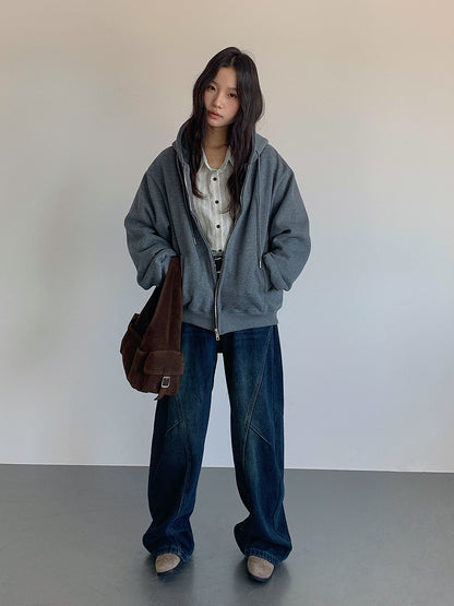 【LD11030】實拍冬季慵懶加絨加厚連帽衞衣外套251124