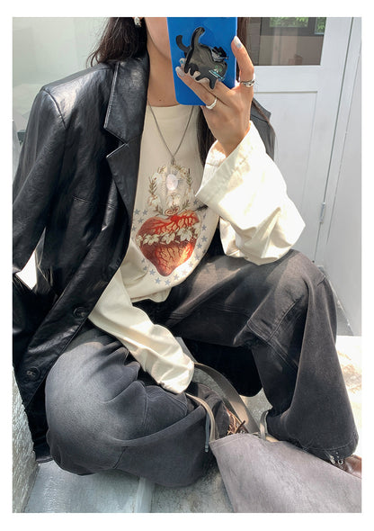 【H5402】實拍復古做舊洗水黑灰色廓形牛仔褲250902