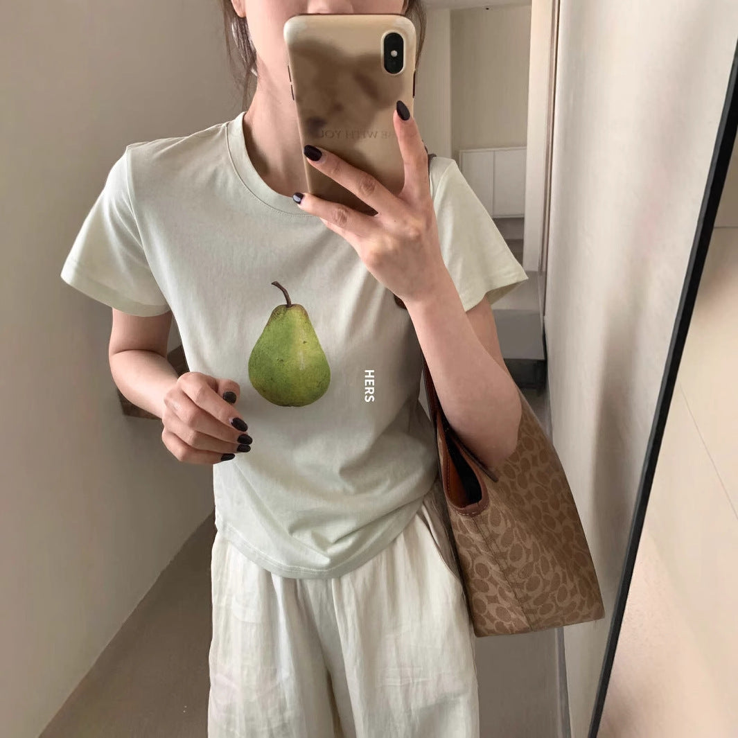 【L20646】實拍hers夏季青梨印花短袖T恤250505
