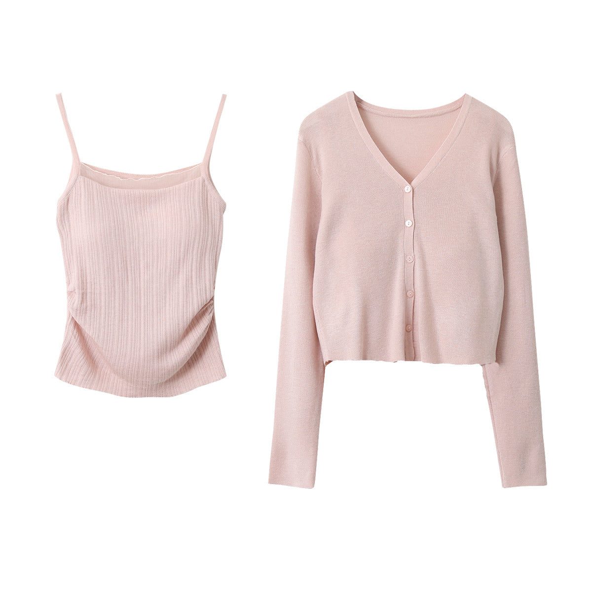 【LD11153】實拍仙氣顯瘦！輕薄透氣短版針織罩衫+小背心（含胸墊）套裝260309