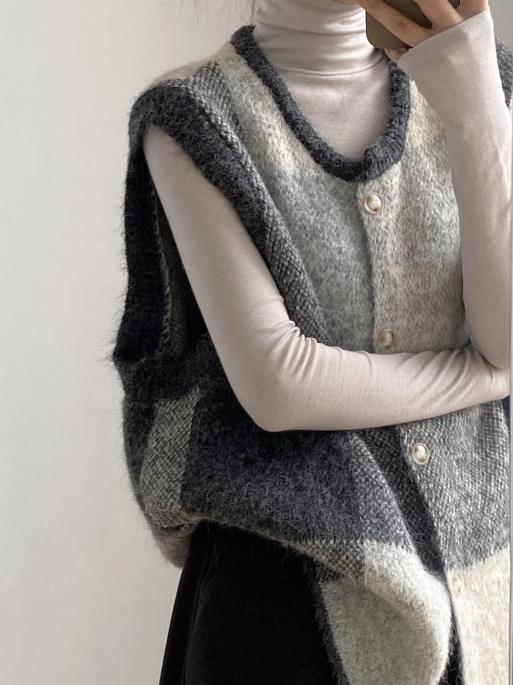【YP2576】 實拍日系復古格子針織馬甲(含羊毛3%) 251023