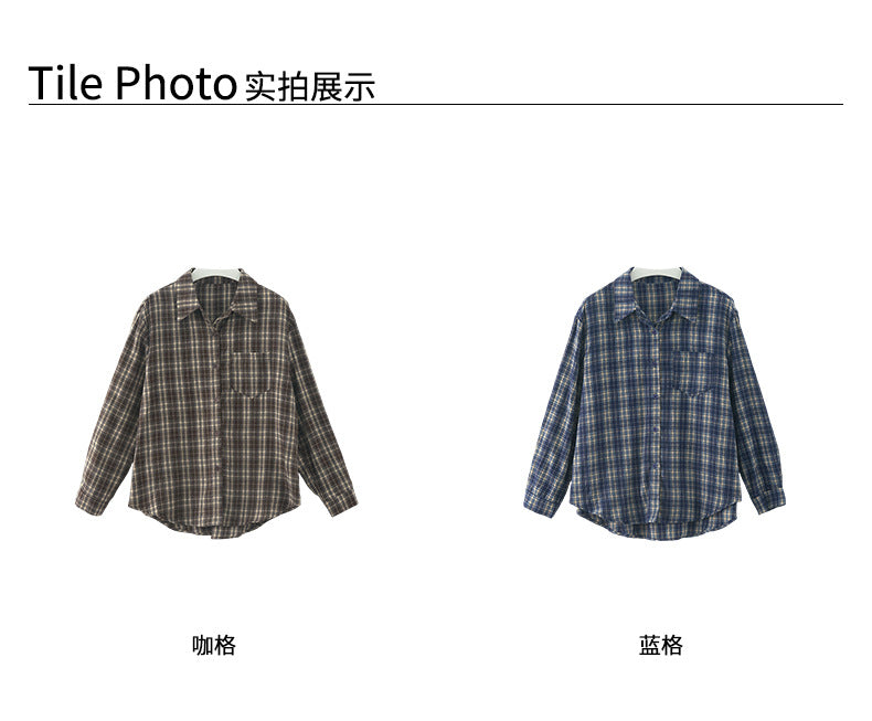 【H570】實拍復古寬鬆毛呢格子襯衫外套251021