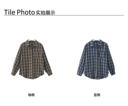 【H570】實拍復古寬鬆毛呢格子襯衫外套251021