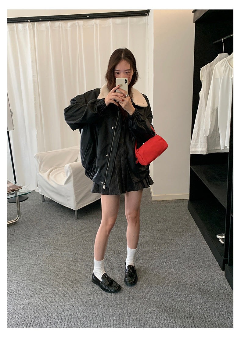 【H5485】實拍高級感毛領PU皮衣夾棉加厚外套251109