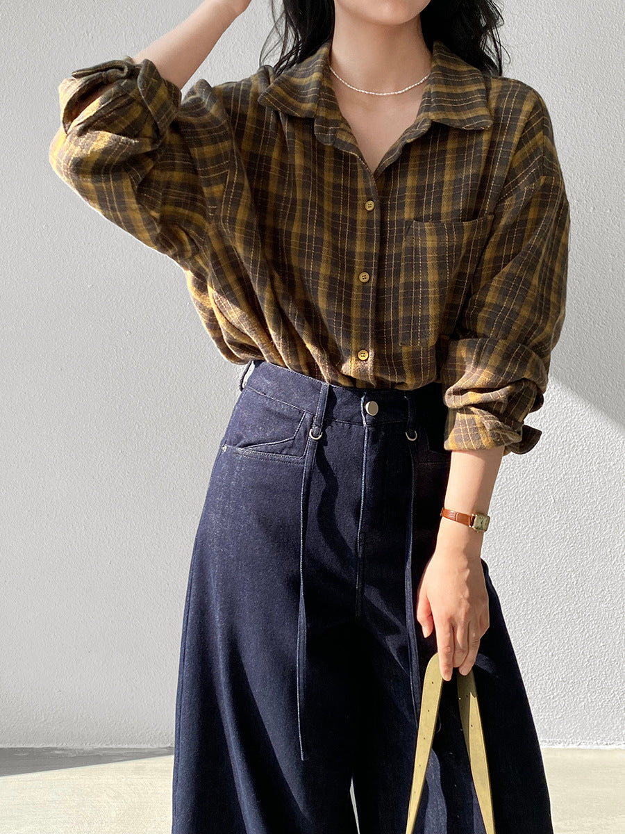 【cimz1753】實拍磨毛加厚復古格紋襯衫 251120