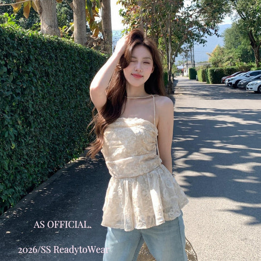 【L26268】實拍仙氣純慾風🌸氣質立體花朵抓皺平口上衣/抹胸260330