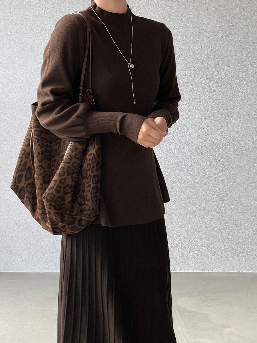 【cimz6652】實拍氣質半高領/V領燈籠袖極簡氣質針織衫251128