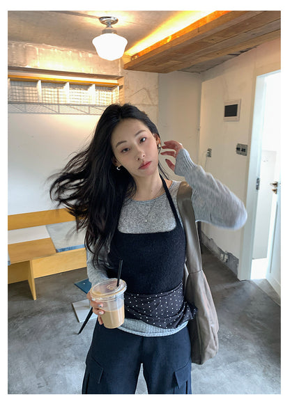 【H5393】實拍韓系簡約長袖針織衫＋休閒針織背心250902