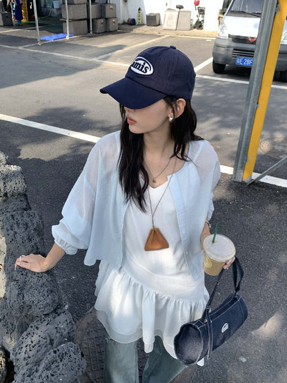 【H5275】實拍夏日簡約棒球款肌理紋防曬罩衫250520