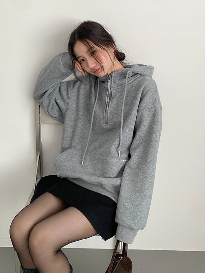 【LD11064】實拍慵懶灰色加絨加厚連帽寬鬆衞衣251209