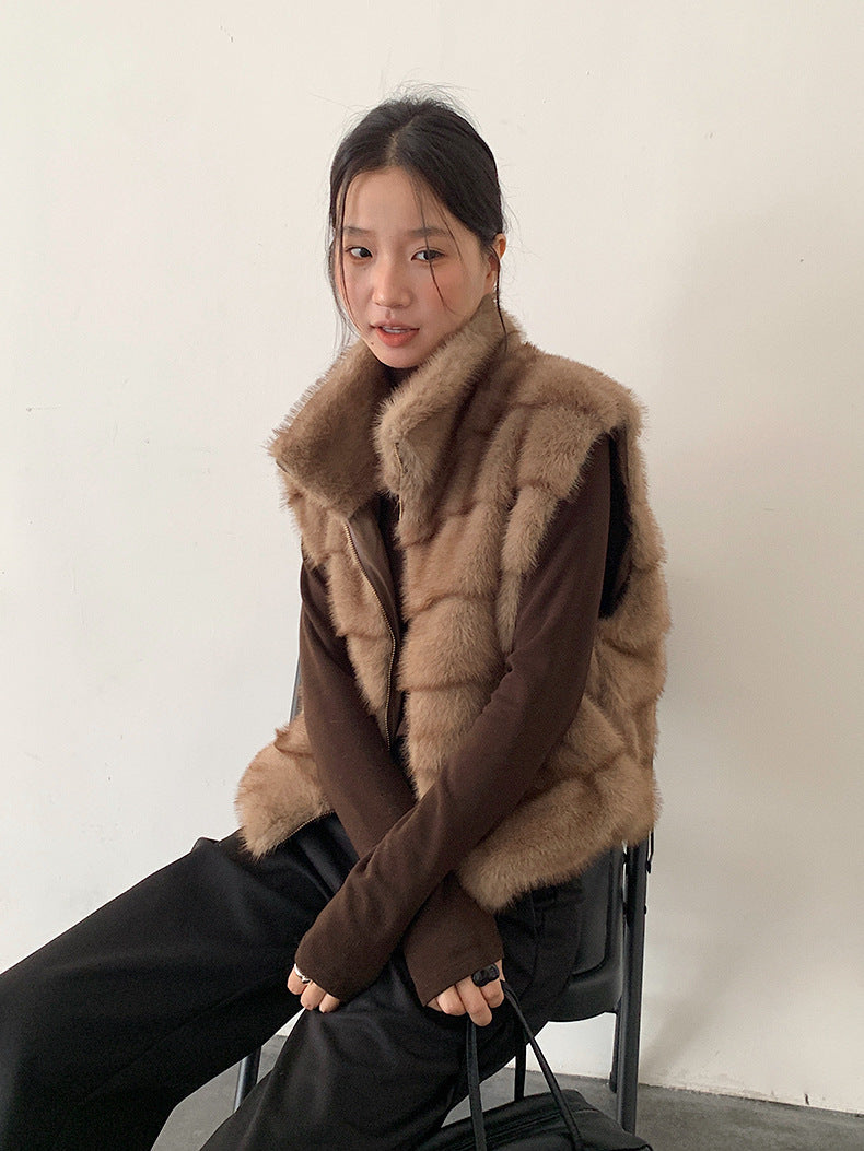 【LD11042】實拍皮毛一體立領拉鍊背心外套251202