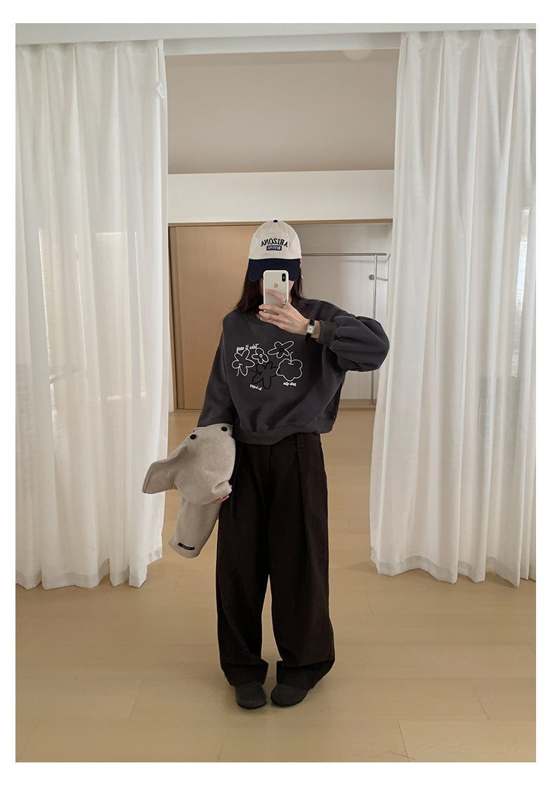 【H563】實拍秋冬刺繡花朵長袖衛衣251021