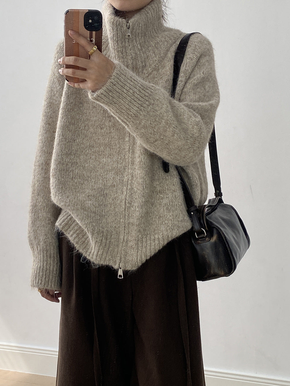 【YP1042】 實拍軟糯寬鬆高領針織毛衣外套(含羊毛4%) 251023