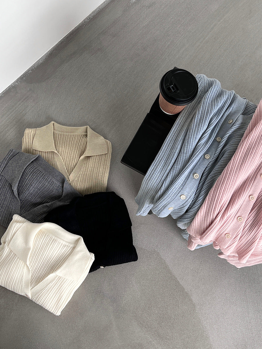 【cim6901】實拍慵懶紙片人polo領針織衫251030