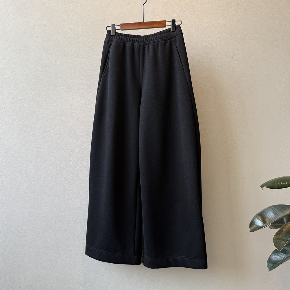 【Y82672】 實拍簡約寬鬆加絨保暖闊腿衛褲251023