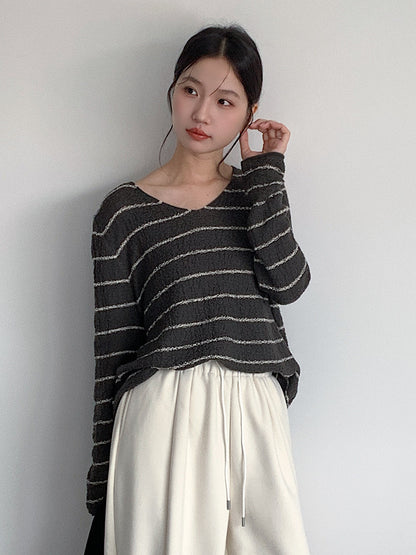 【LD11022】實拍肌理感寬鬆條紋針織衫251110