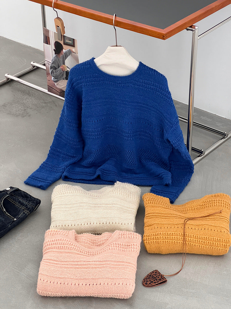 【cim1293】實拍氣質鏤空提花寬鬆慵懶針織衫(15羊毛)251030