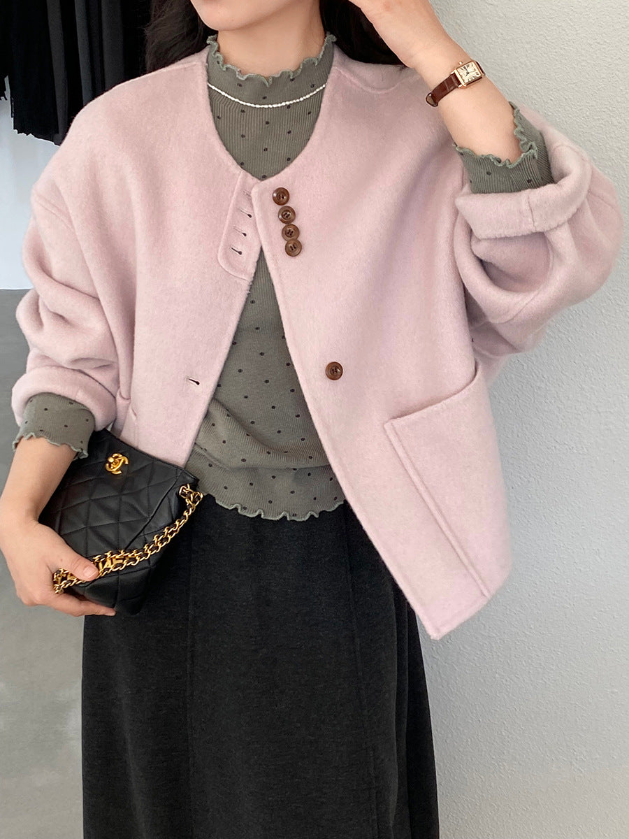 【cimz8538】實拍超美香芋色廓形厚款雙面羊毛外套大衣（羊毛100)251120