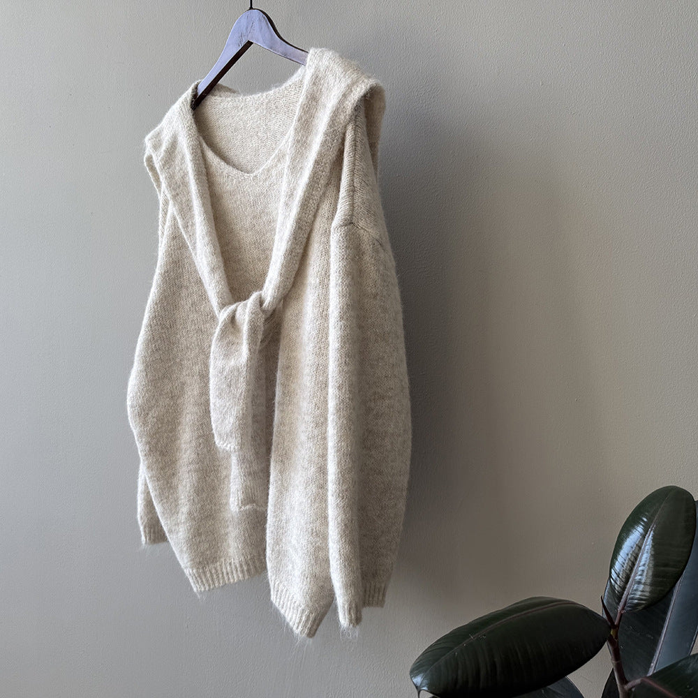 【Y25805】 實拍溫柔軟糯V領毛衣+針織披肩(含羊毛3％）251023