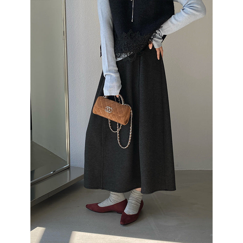 【cimz6392】實拍極簡內加絨加厚高腰毛呢長裙（羊毛3)251120