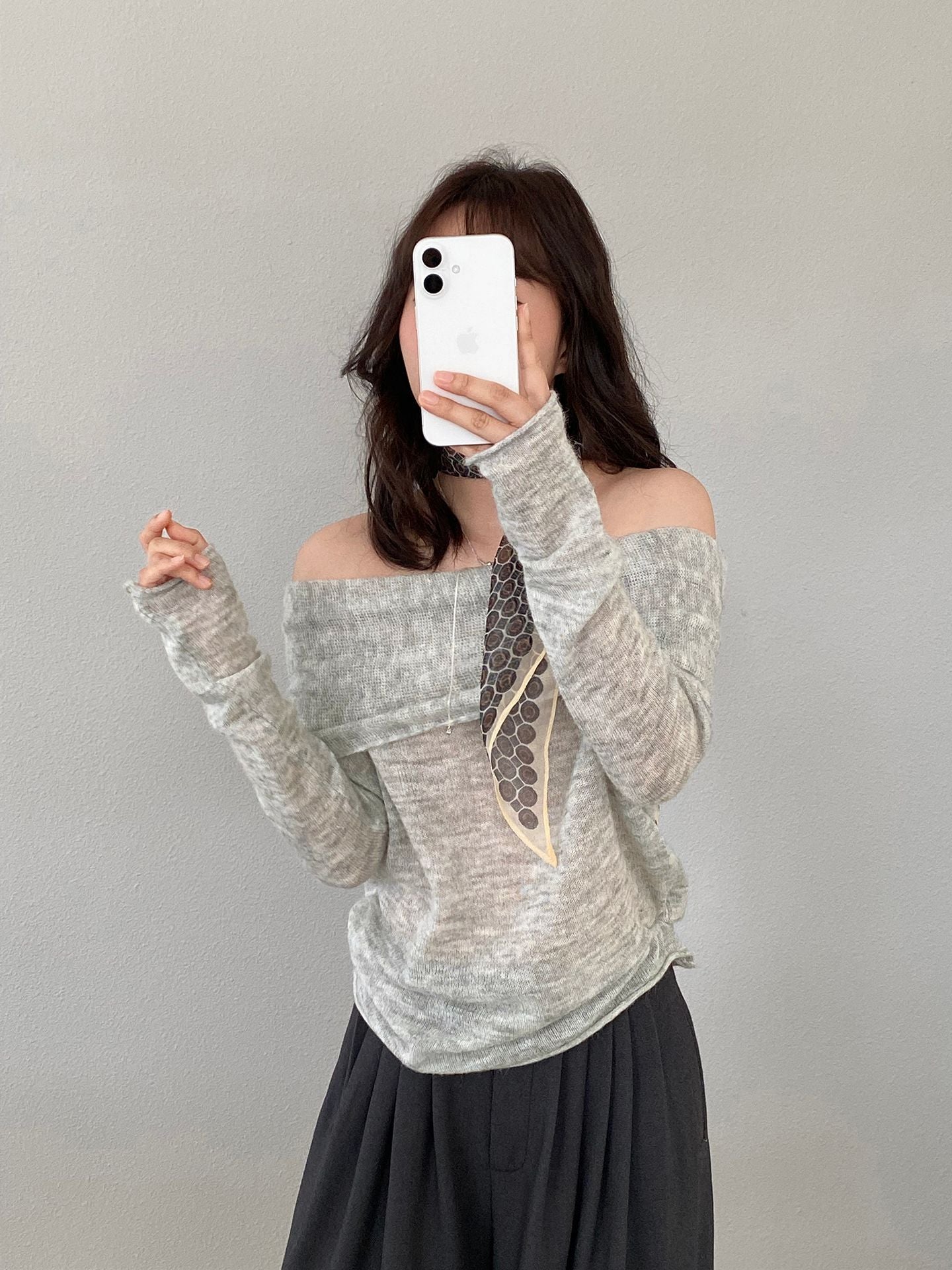 【cimzF632】微性感慵懶風💜羊毛10%一字肩顯瘦露肩長袖針織衫260319