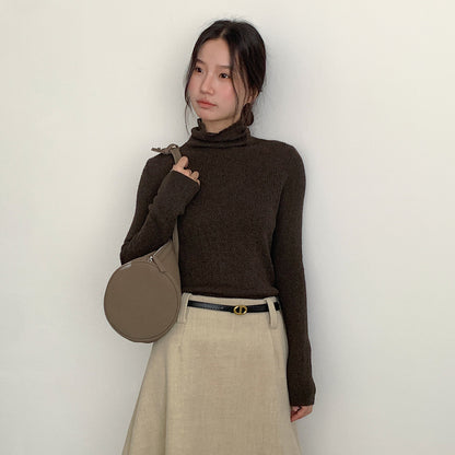 【LD11061】實拍紗網肌理超彈高領修身打底T恤251209