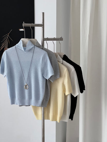 【cimz0663】實拍四季隨意搭☁️韓系半高領顯瘦短袖針織T恤/上衣260409