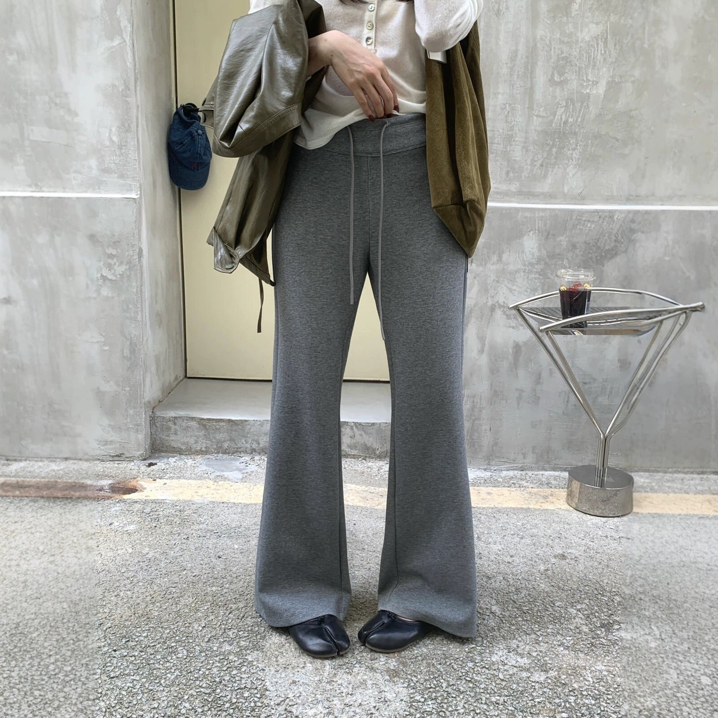 【L11125】檸檬早秋韓系簡約慵懶風顯瘦抽繩微喇叭休閒褲260728