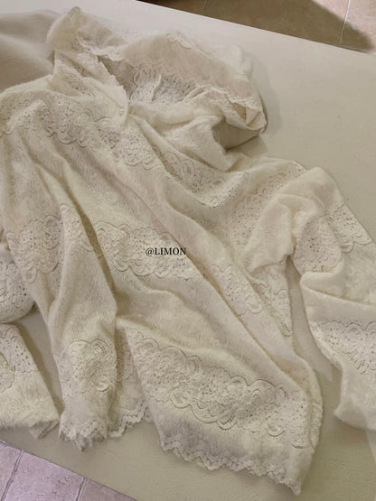 【L9359】實拍檸檬秋冬重工鈎花蕾絲寬鬆連帽蕾絲衫251117