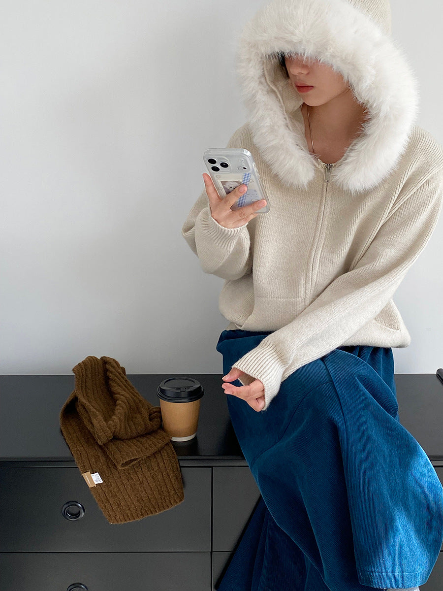 【cimz8321】實拍可拆卸毛領連帽拉鍊毛衣外套251128