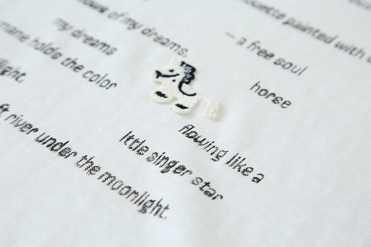 【LD11201】實拍夏日必備白T！小馬刺繡字母印花圓領寬鬆短袖上衣260331