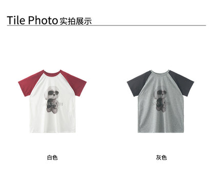 【H5365】實拍夏天韓版墨鏡小狗寬鬆長版棉質T恤250708