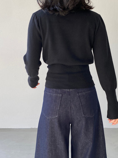 【cimz3012】實拍韓系氣質半高領喇叭袖收腰針織衫251201