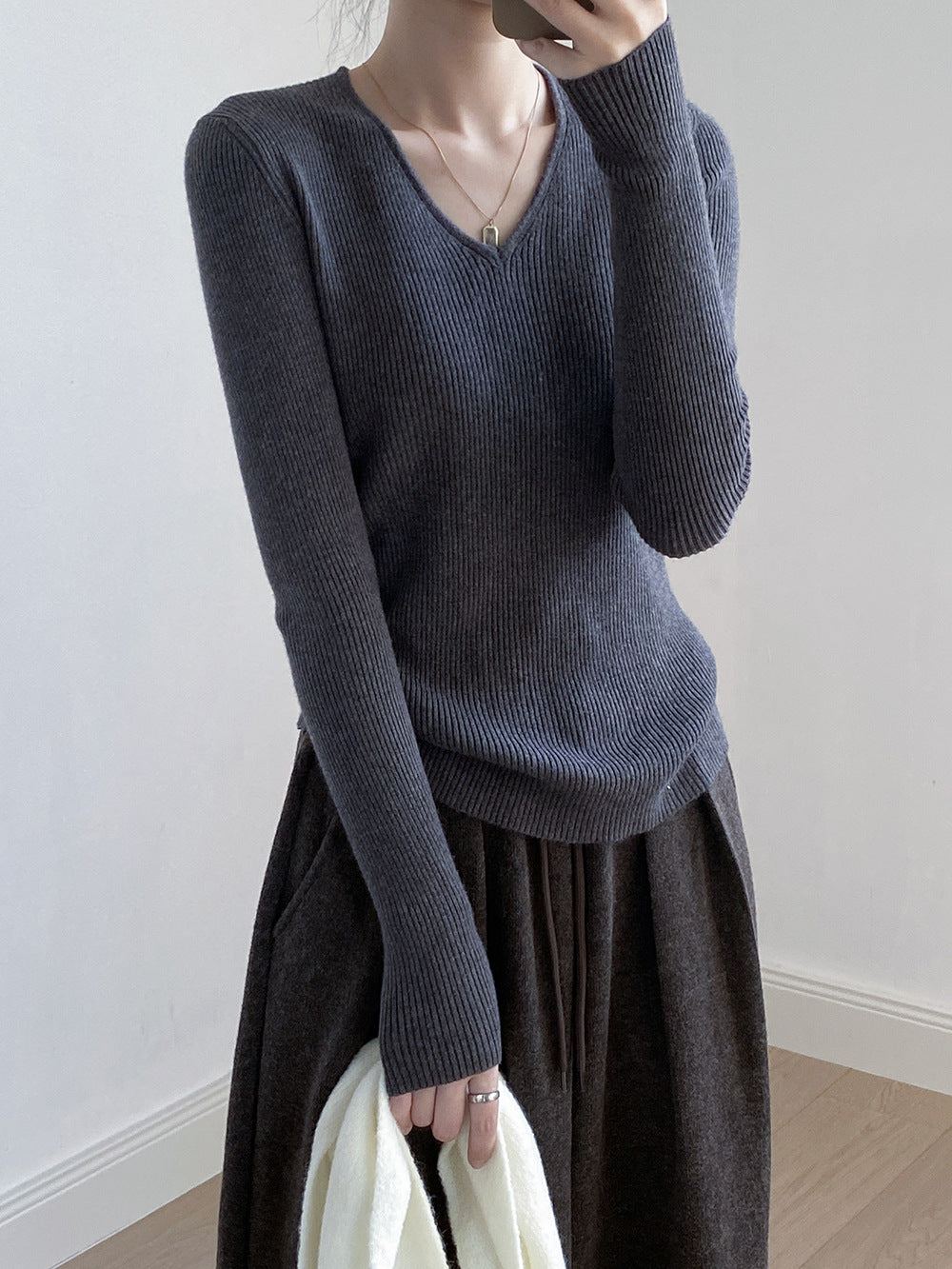 【YP313】實拍冬季氣質簡約v領針織衫251113