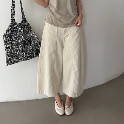 【LD11373】美式S~XL復古百搭👖水洗棉分割設計高腰顯瘦牛仔七分寬褲260630