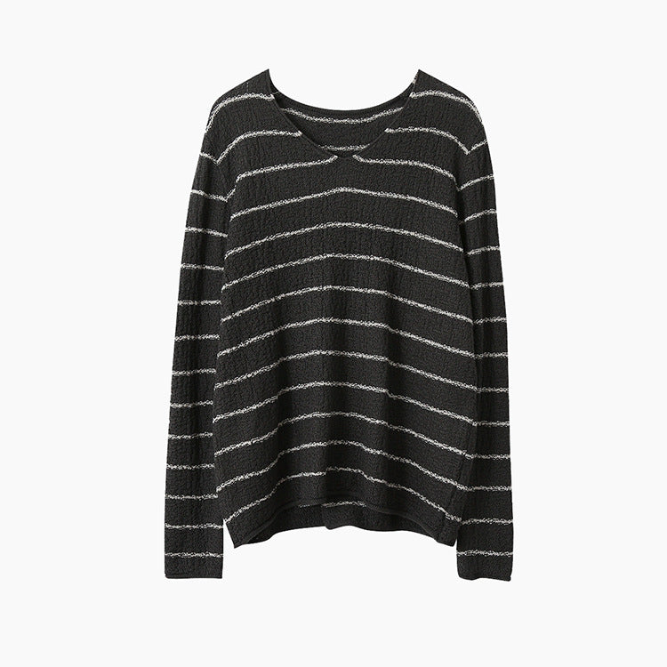 【LD11022】實拍肌理感寬鬆條紋針織衫251110