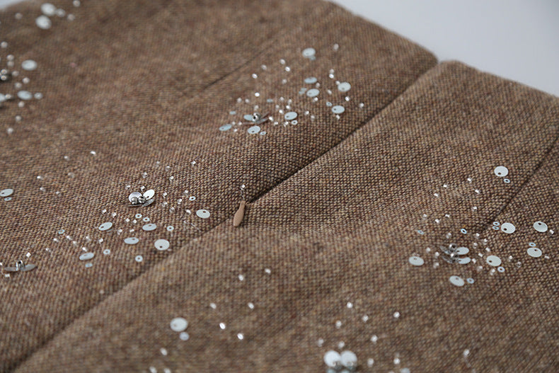 【LD11045】實拍S~XL法式重工時髦毛呢亮片短裙251202