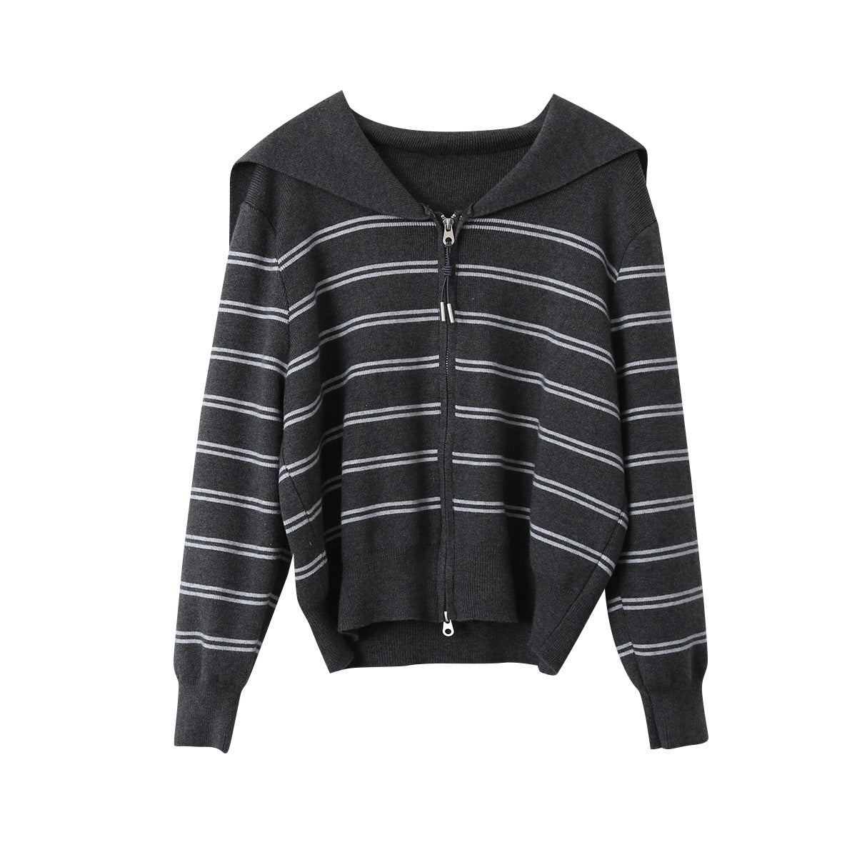 【LD11036】實拍雙頭拉鍊海軍領條紋針織開衫251202