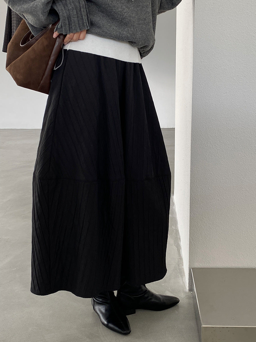 【cim1708】實拍秋冬法式寂靜高腰加厚微花苞A字裙251030