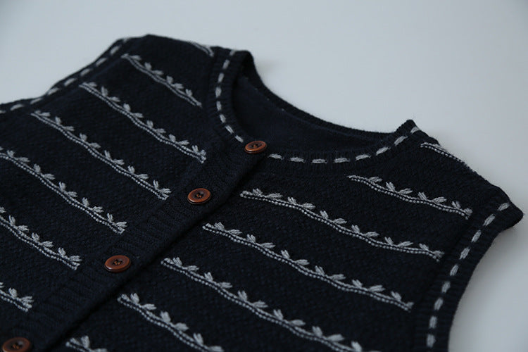 【LD3278】實拍小圓領長袖襯衫+條紋針織背心（分開下單）251103